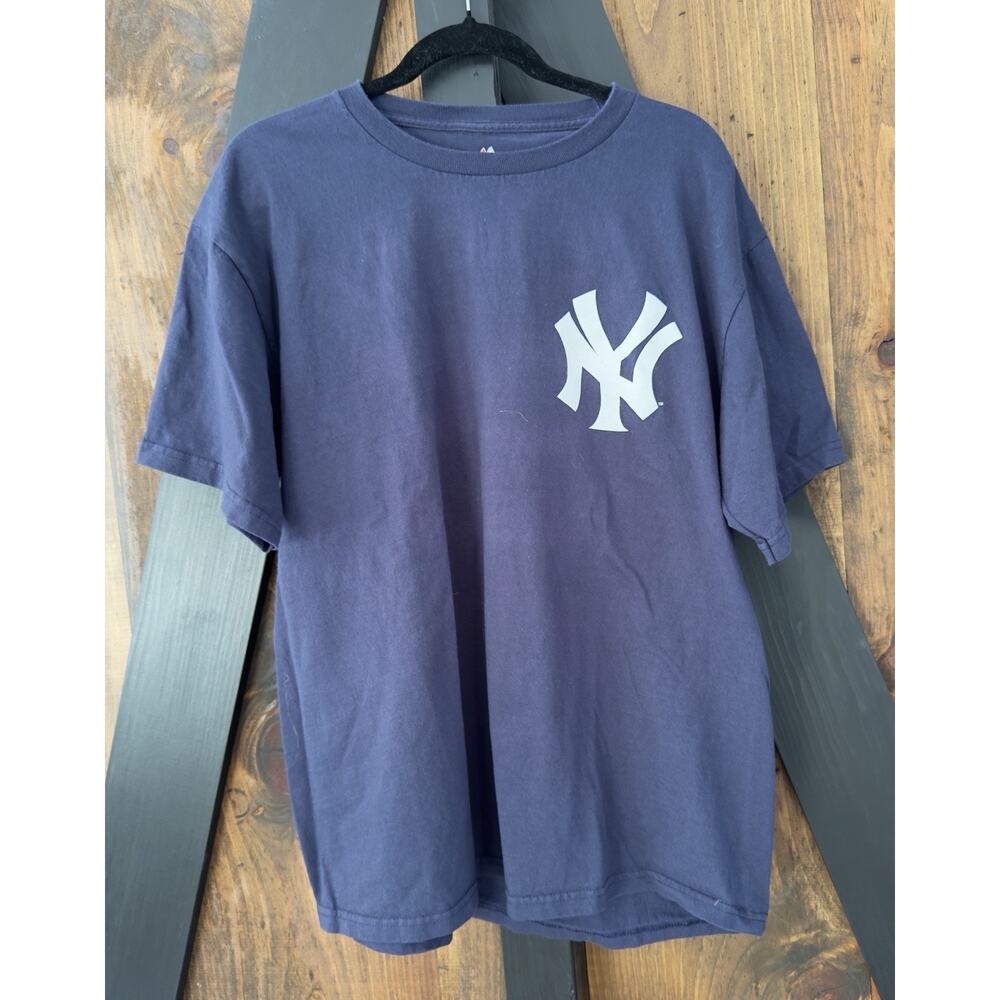 Mens Majestic New York Yankees Mark Teixeira #25 MLB Navy T-Shirt Size L